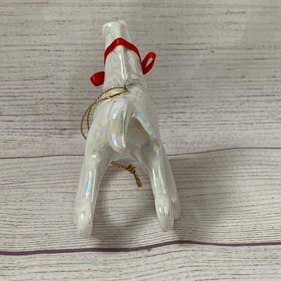White Iridescent Rocking Horse Ornament with Red Bow and Bell 3 1/4" Tall - Picture 4 of 16